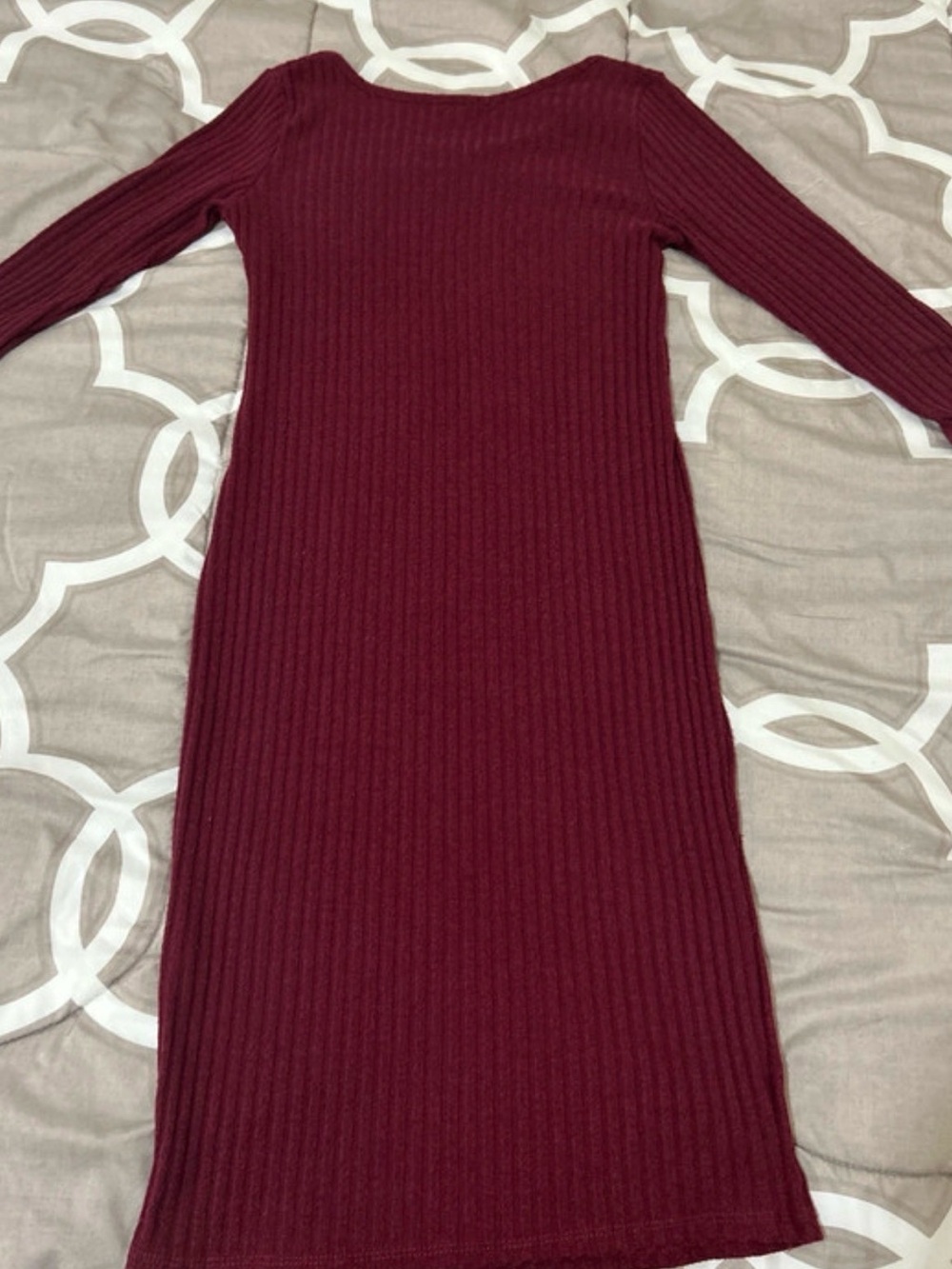 Love by Chesley Ribbed Long Sleeve Midi Dress in Burgundy